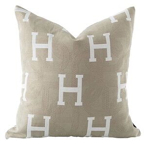 Beige Pillow with White H Pattern